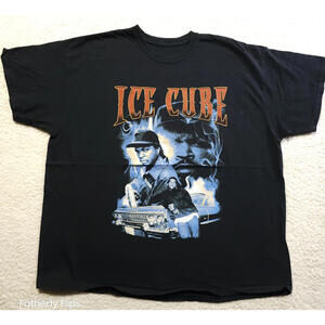 Ice Cube Graphic T-Shirt Vintage Black Rap Tee Large 25.5in Pit 28in Cotton
